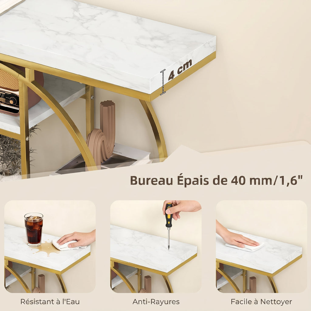 Table Console d'Entrée Meuble d'Entrée Industrielle 6 Étagères Rangement Plateau 4cm 100 x 30 x 81,5cm Blanc