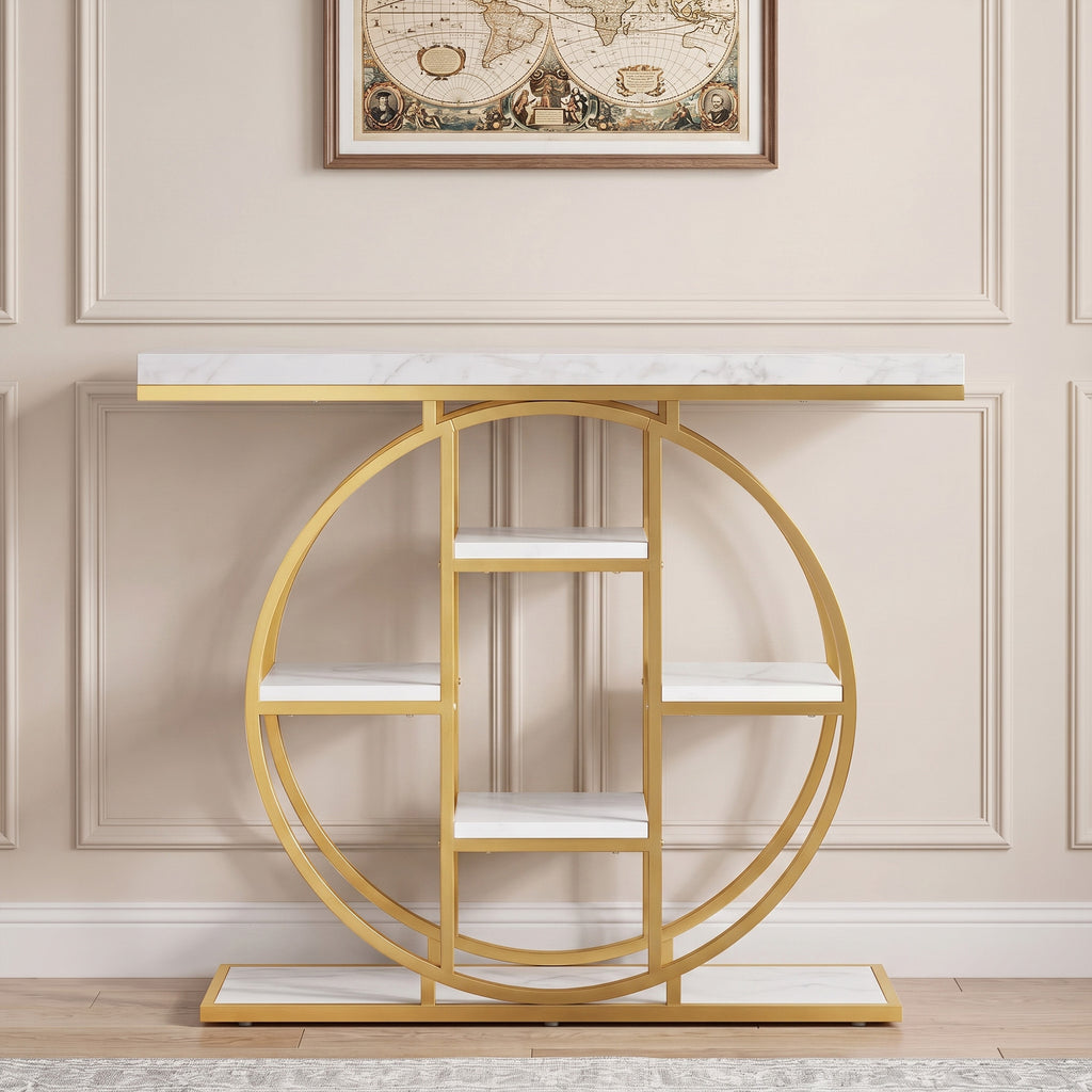 Table Console d'Entrée Meuble d'Entrée Industrielle 6 Étagères Rangement Plateau 4cm 100 x 30 x 81,5cm Blanc