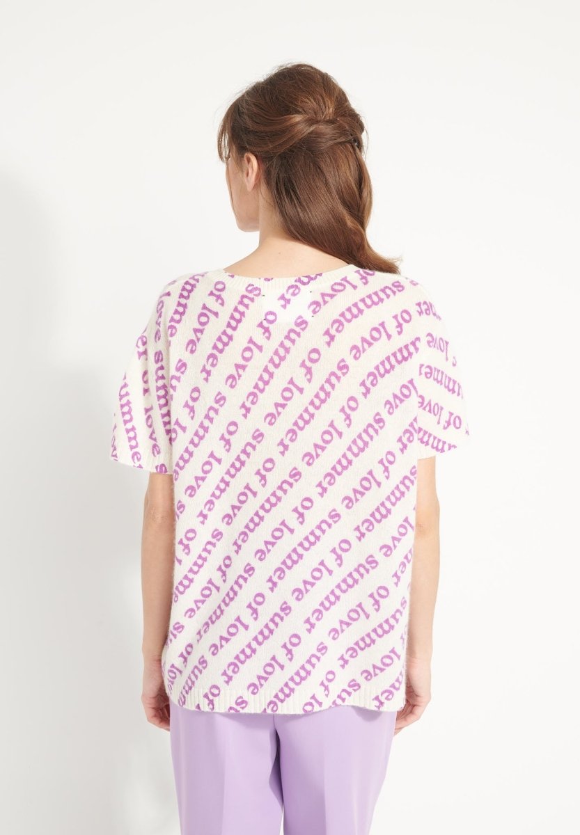 T-shirt col rond cachemire blanc écru/imprimé fleurs multicouleur femme - AVA 10