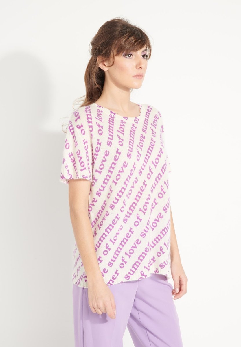 T-shirt col rond cachemire blanc écru/imprimé fleurs multicouleur femme - AVA 10