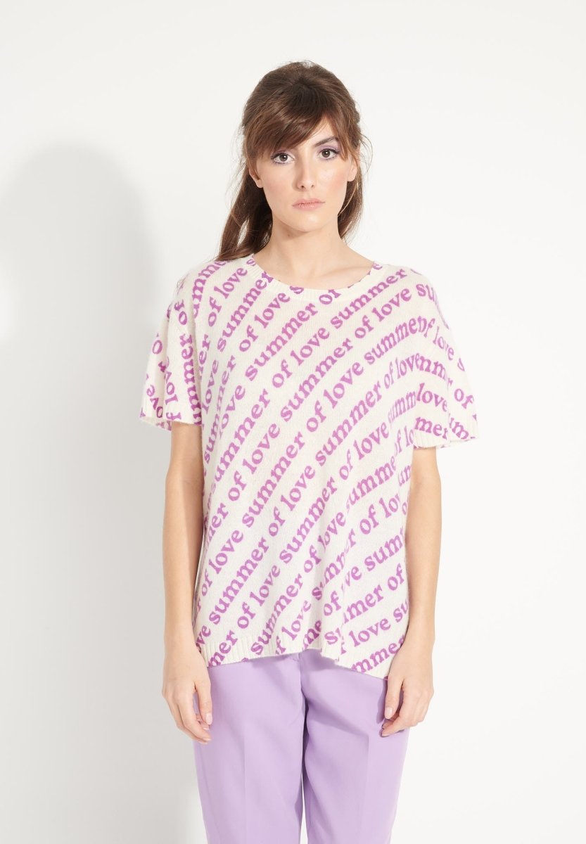T-shirt col rond cachemire blanc écru/imprimé fleurs multicouleur femme - AVA 10