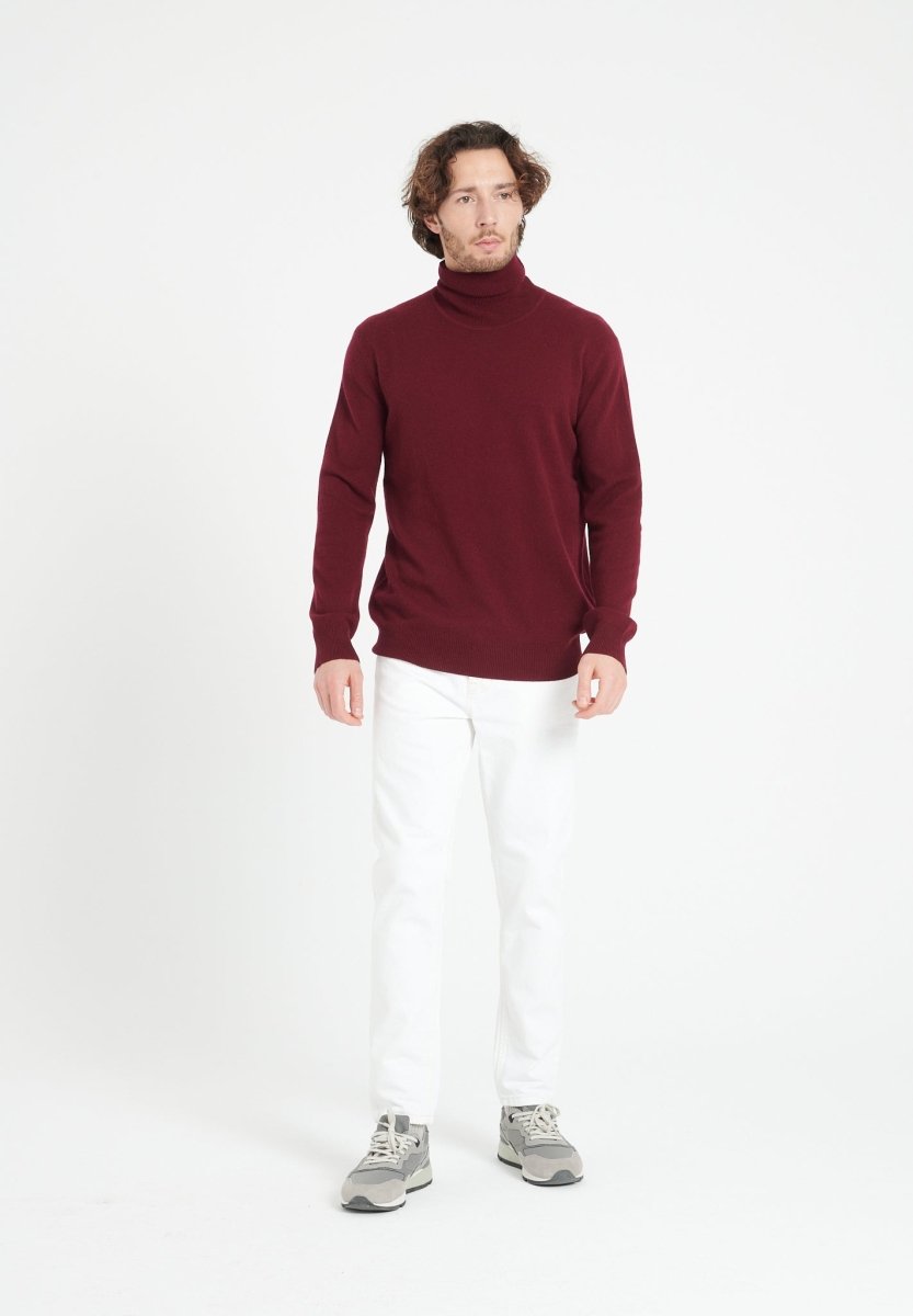 Pull col roulé cachemire rouge bordeaux homme - LUKE 3