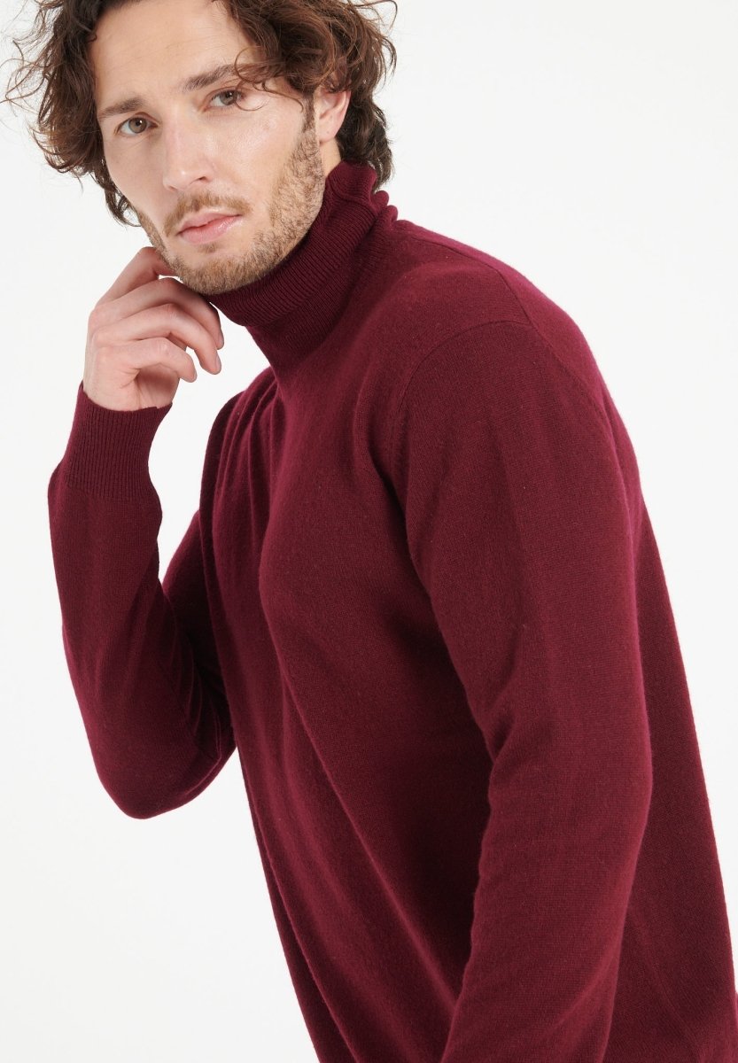 Pull col roulé cachemire rouge bordeaux homme - LUKE 3