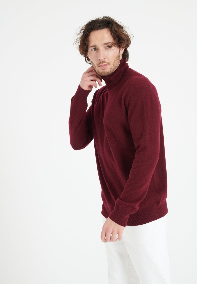 Pull col roulé cachemire rouge bordeaux homme - LUKE 3