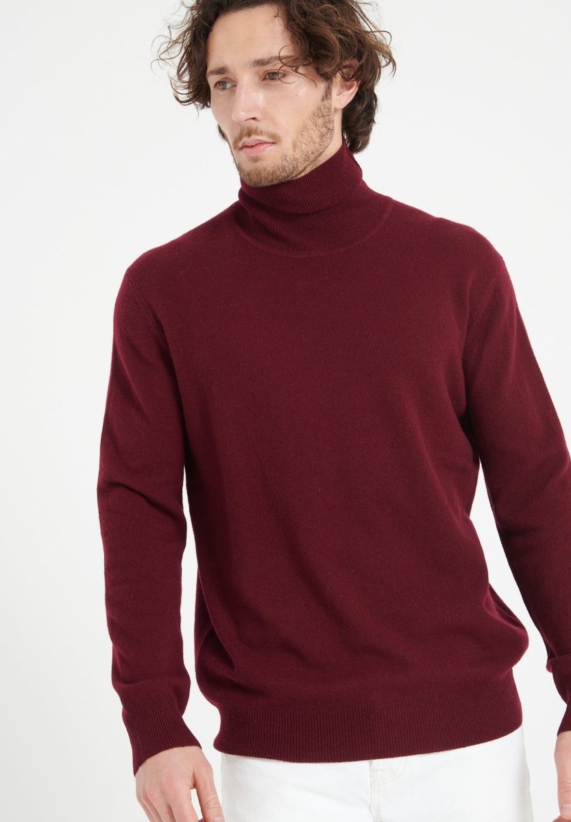 Pull col roulé cachemire rouge bordeaux homme - LUKE 3