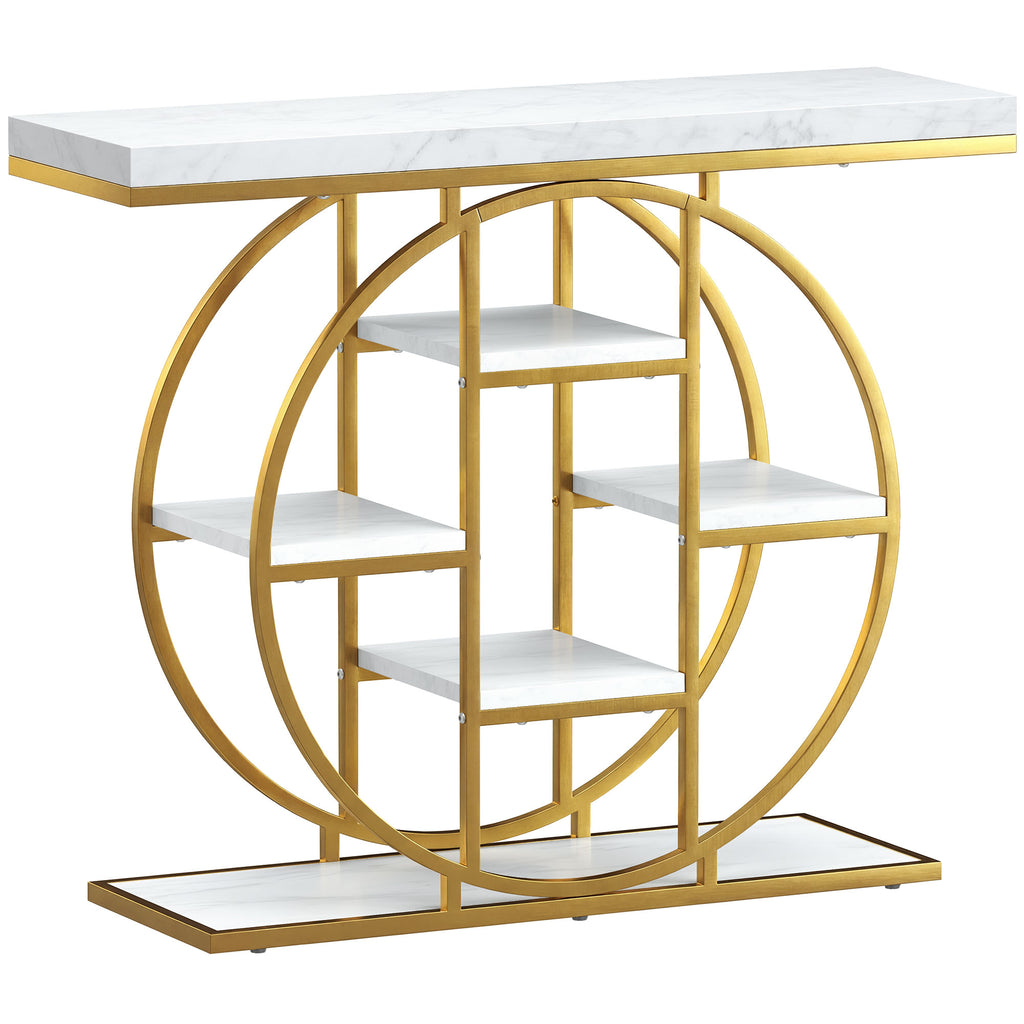 Table Console d'Entrée Meuble d'Entrée Industrielle 6 Étagères Rangement Plateau 4cm 100 x 30 x 81,5cm Blanc